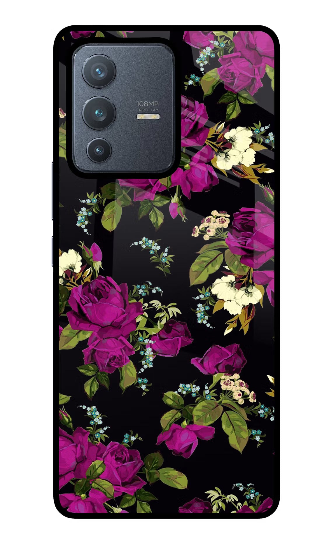 Flowers Vivo V23 Pro 5G Glass Case Back Cover by Casekaro