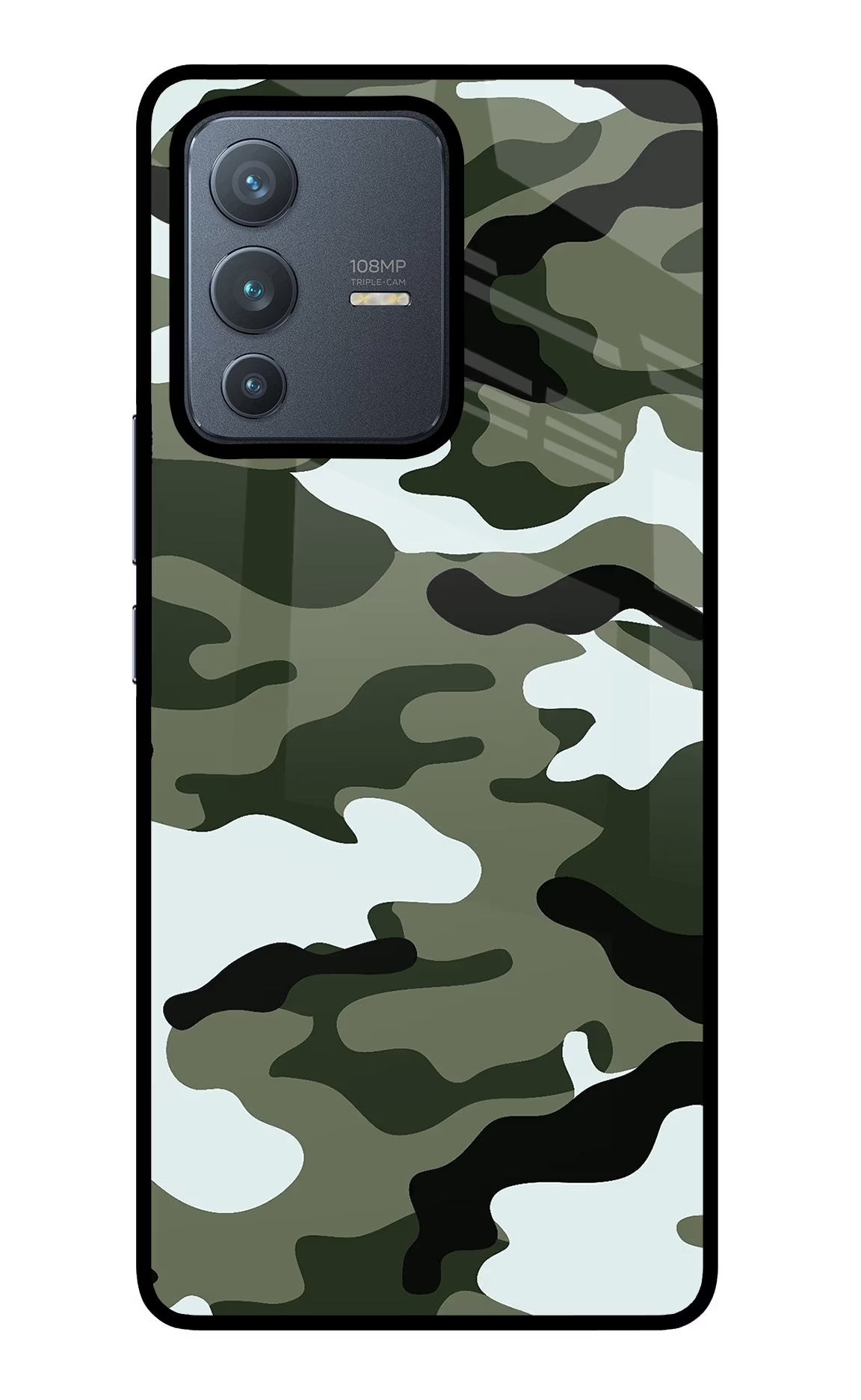 Camouflage Vivo V23 Pro 5G Glass Case Back Cover by Casekaro