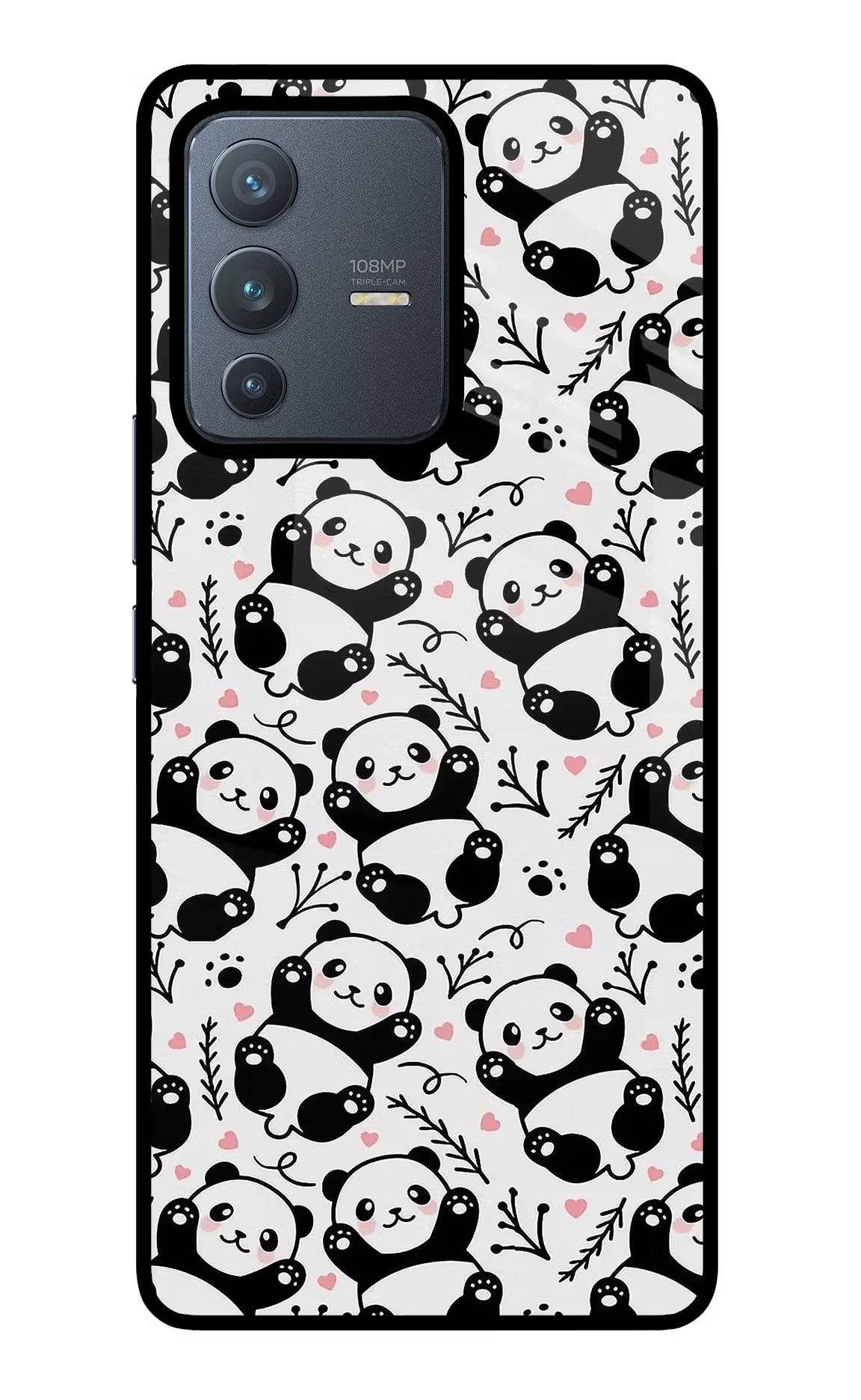 Cute Panda Vivo V23 Pro 5G Glass Case Back Cover by Casekaro