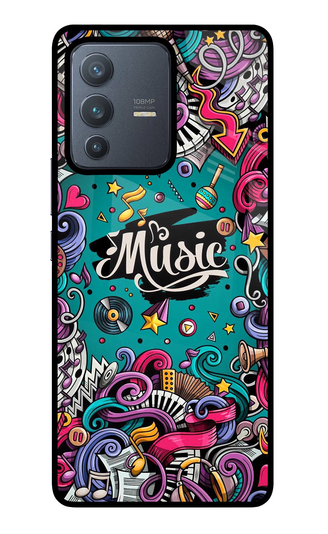 Music Graffiti Vivo V23 Pro 5G Glass Case Back Cover by Casekaro