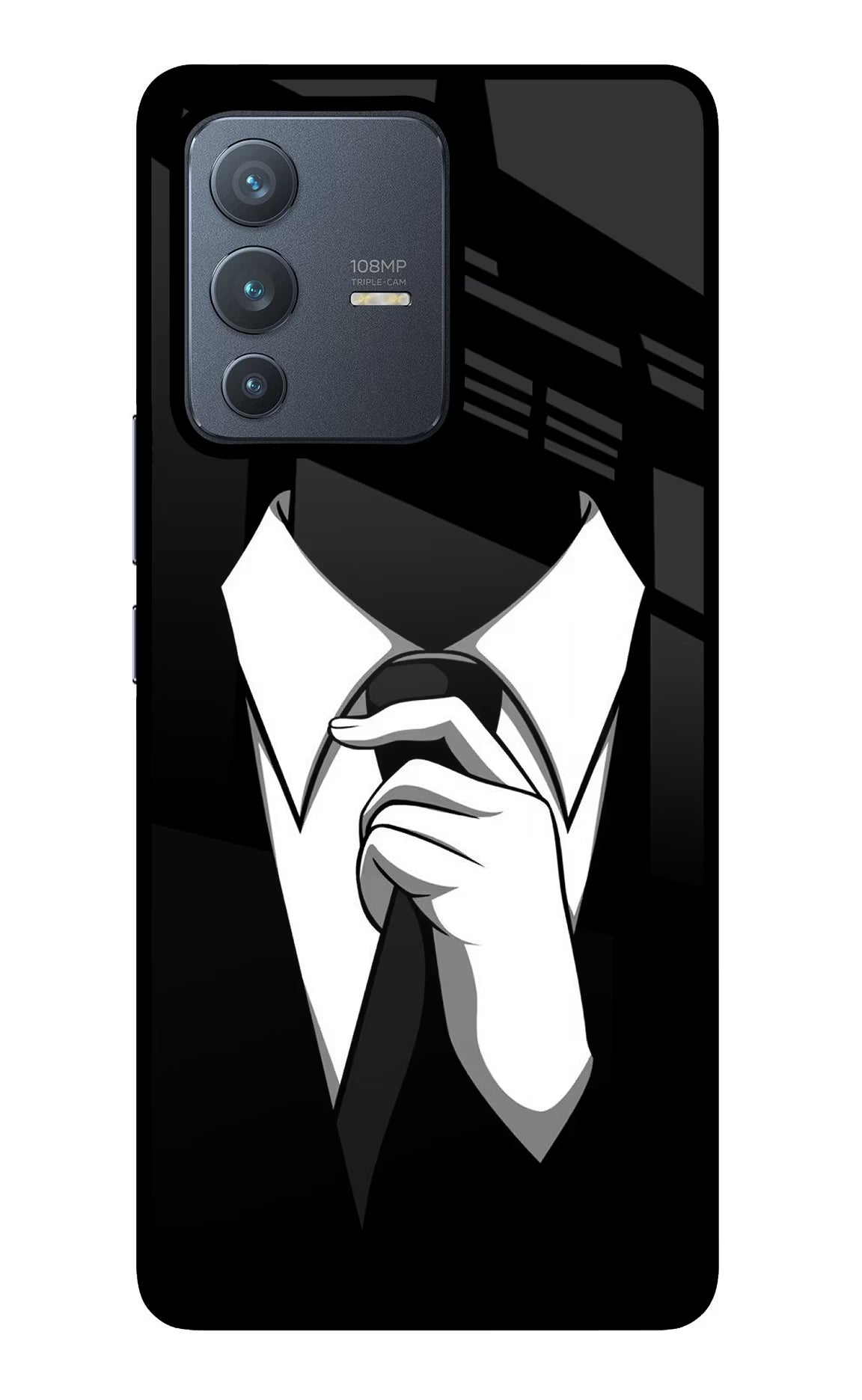 Black Tie Vivo V23 Pro 5G Glass Case Back Cover by Casekaro