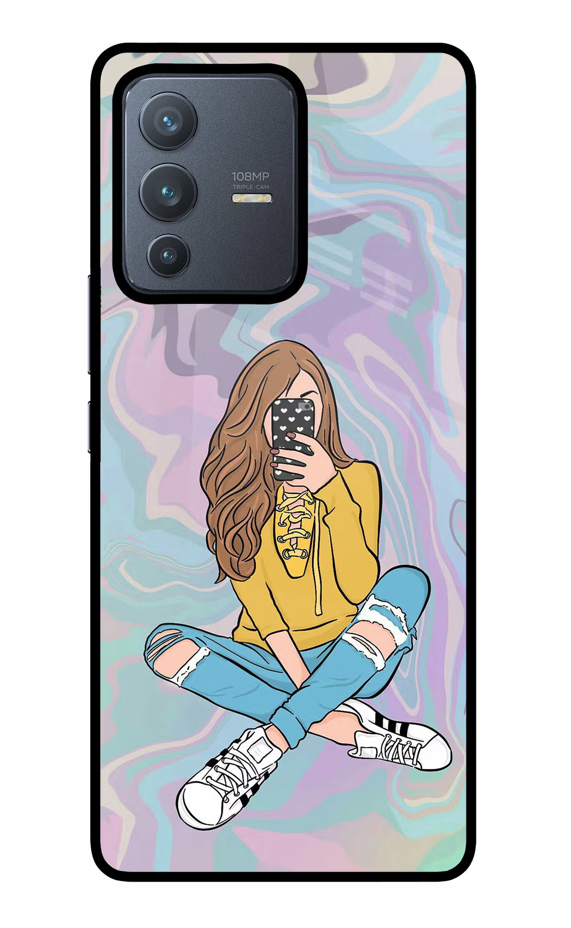 Selfie Girl Vivo V23 Pro 5G Glass Case Back Cover by Casekaro