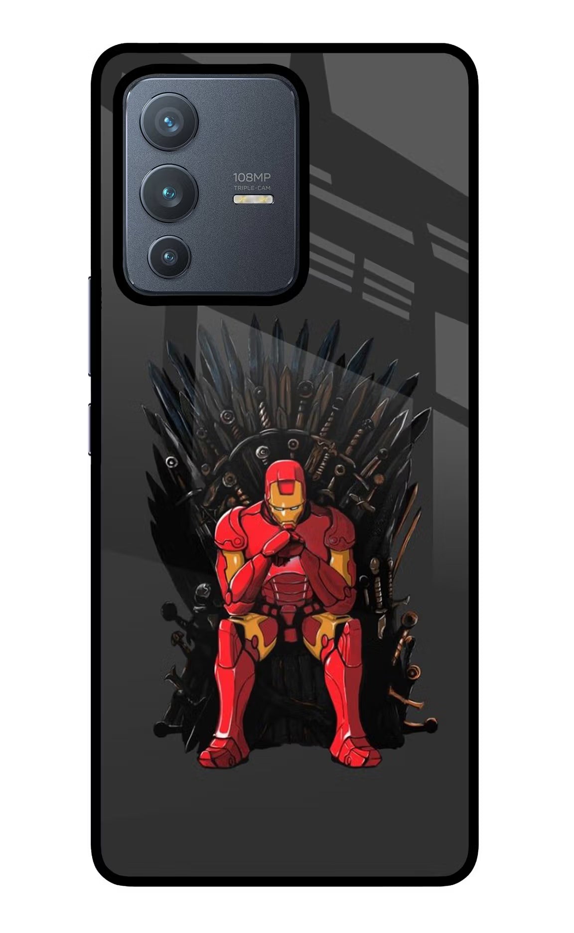 Ironman Throne Vivo V23 Pro 5G Glass Case Back Cover by Casekaro