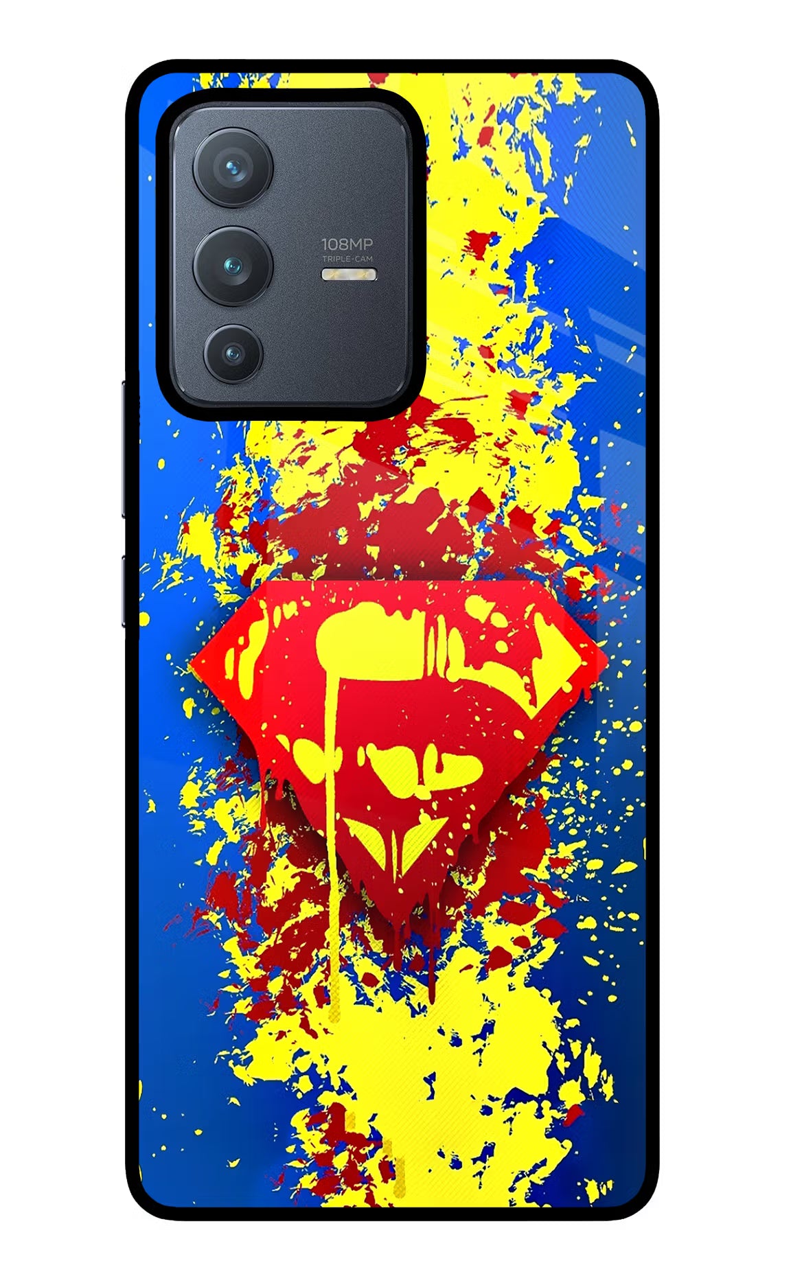 Superman logo Vivo V23 Pro 5G Glass Case Back Cover by Casekaro