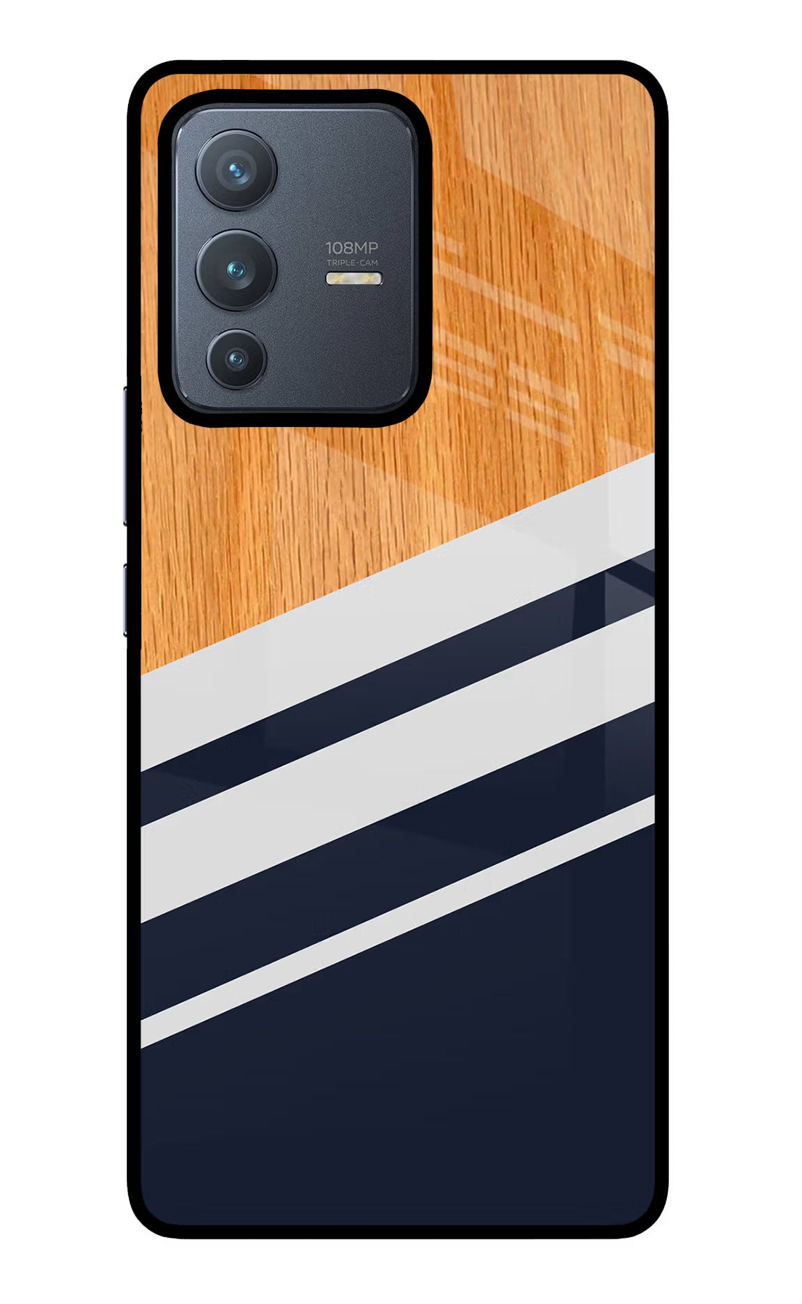 Blue and white wooden Vivo V23 Pro 5G Glass Case Back Cover by Casekaro