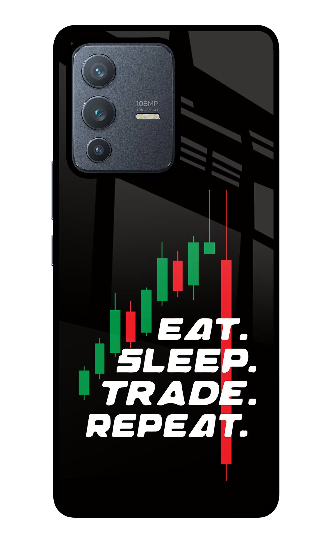 Eat Sleep Trade Repeat Vivo V23 Pro 5G Glass Case Back Cover by Casekaro