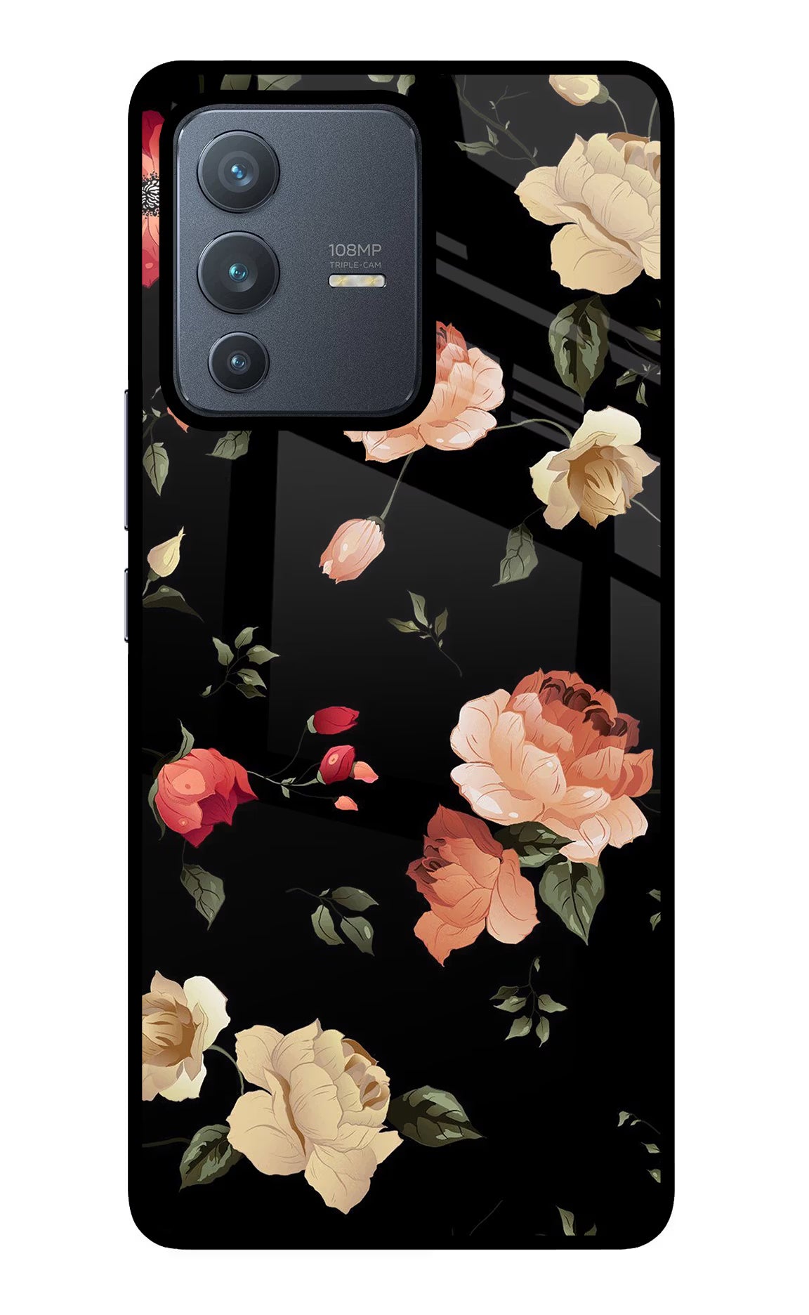 Flowers Vivo V23 Pro 5G Glass Case Back Cover by Casekaro