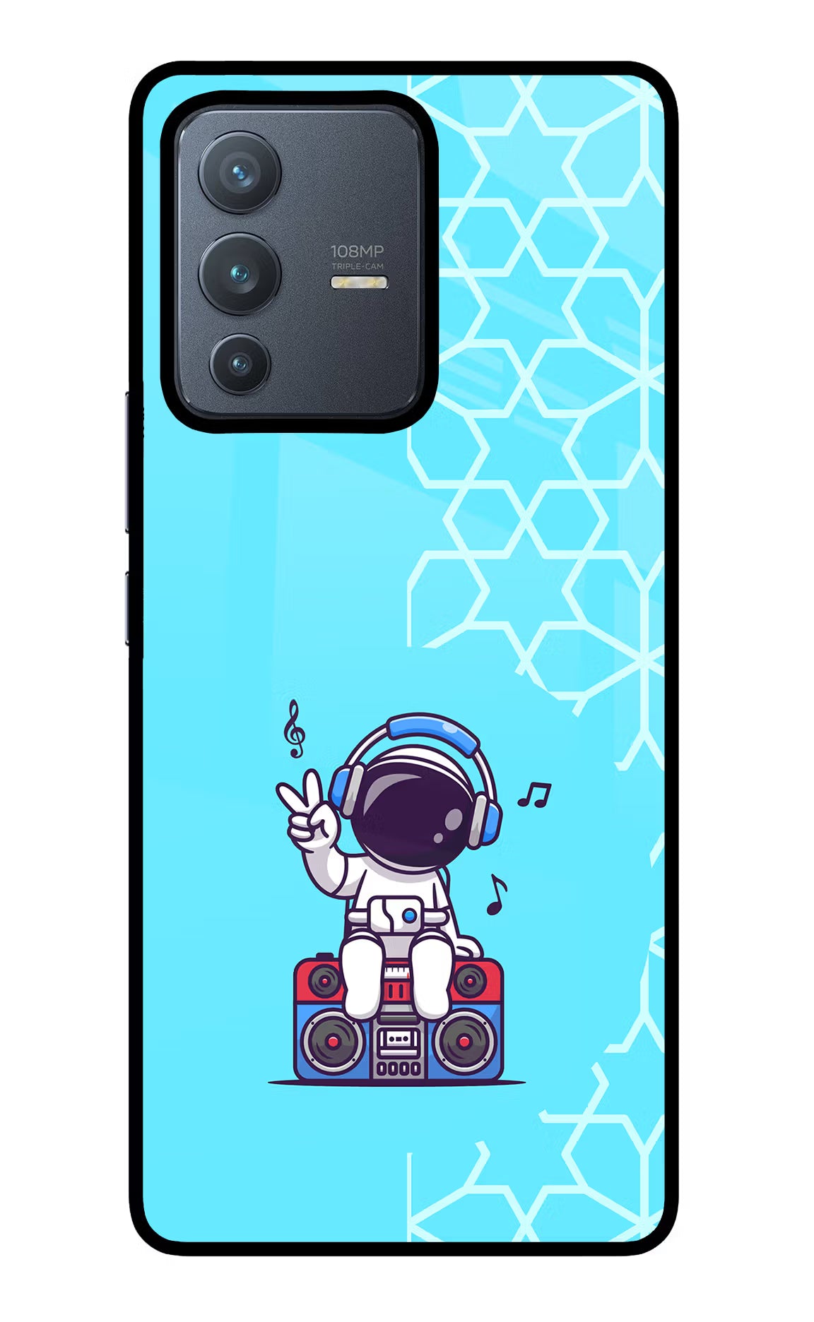 Cute Astronaut Chilling Vivo V23 Pro 5G Glass Case Back Cover by Casekaro