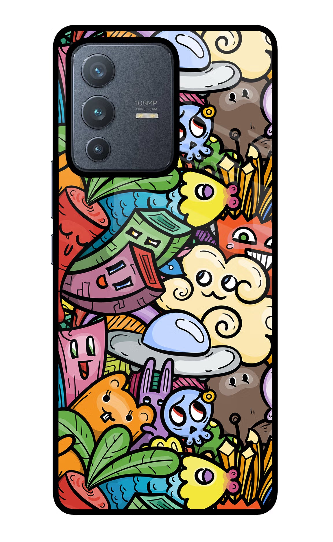 Veggie Doodle Vivo V23 Pro 5G Glass Case Back Cover by Casekaro