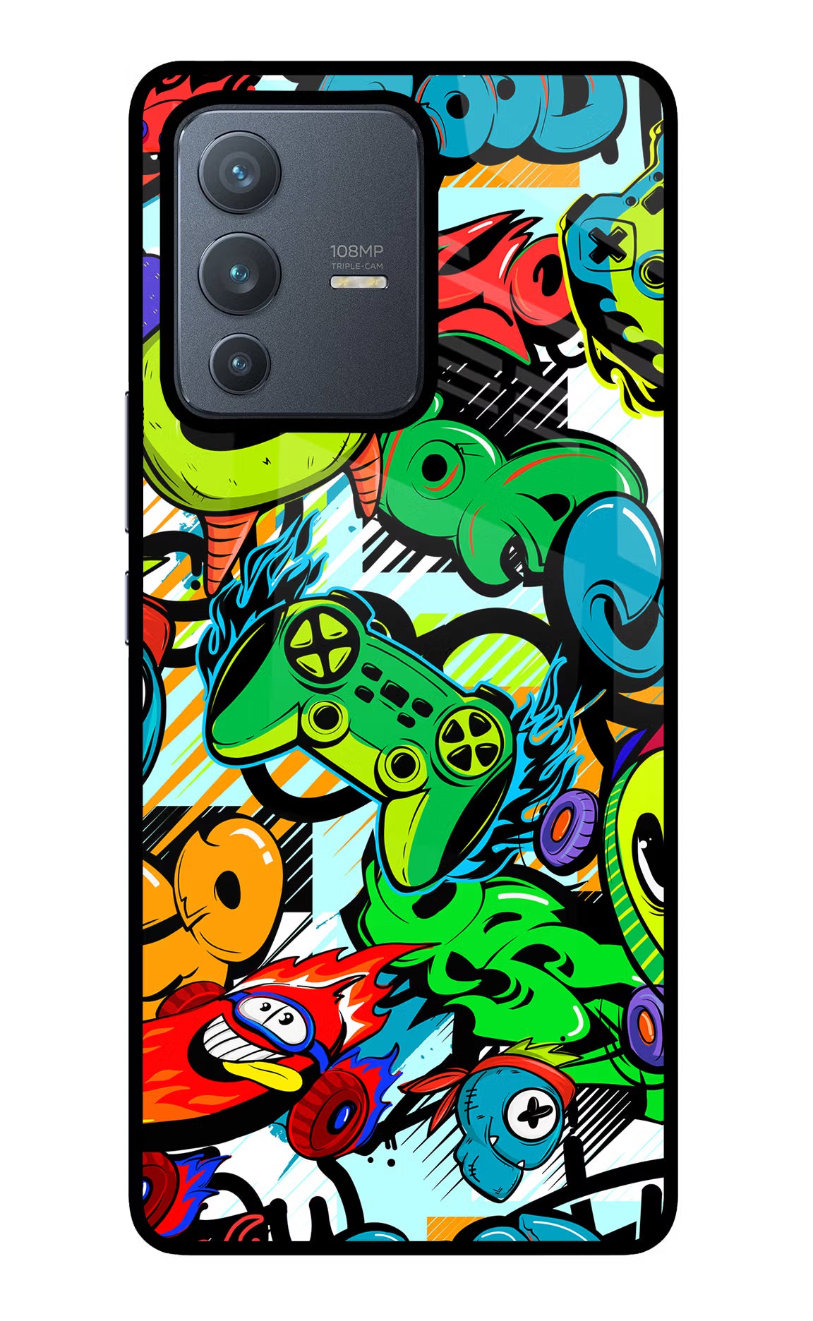 Game Doodle Vivo V23 Pro 5G Glass Case Back Cover by Casekaro