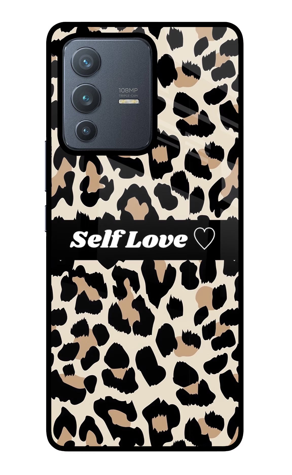 Leopard Print Self Love Vivo V23 Pro 5G Glass Case Back Cover by Casekaro