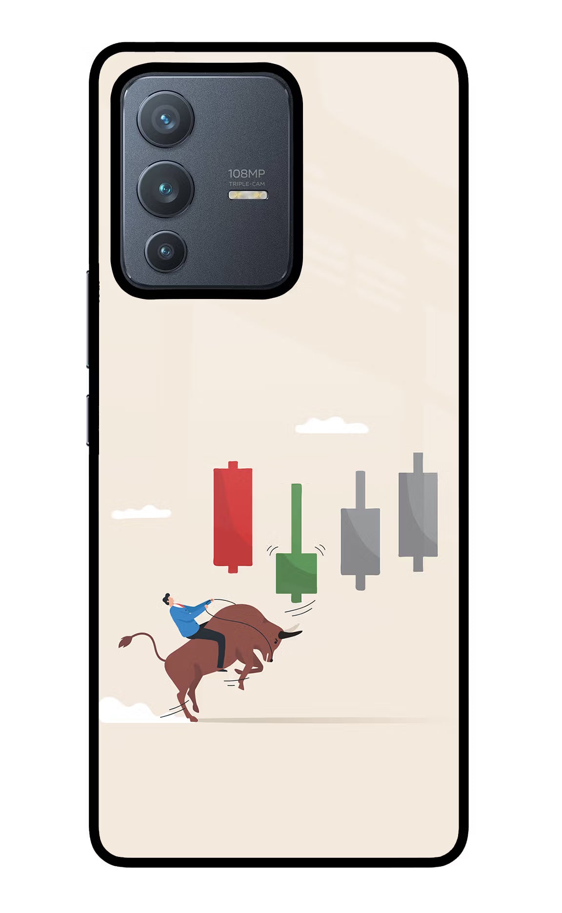 Bull Trading Momentum Vivo V23 Pro 5G Glass Case Back Cover by Casekaro