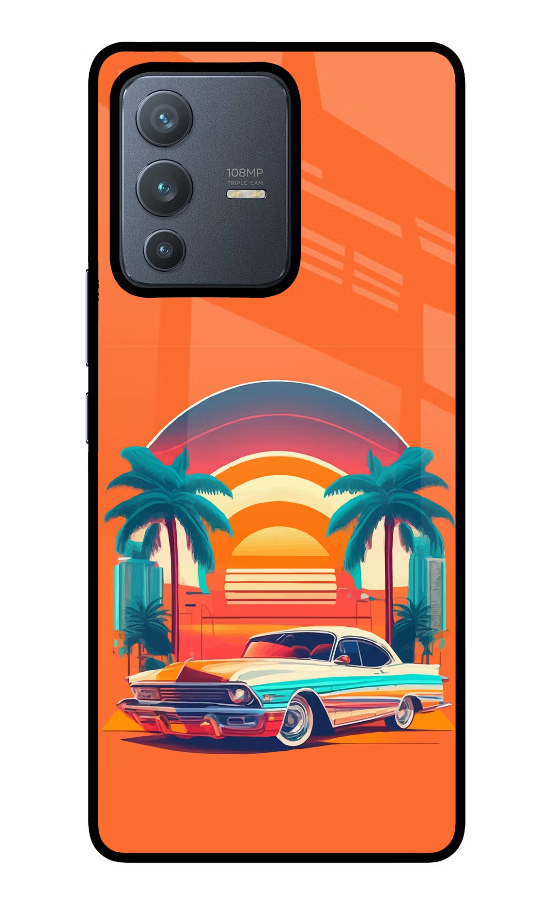 Palm Drive 80s Vivo V23 Pro 5G Glass Case Back Cover by Casekaro