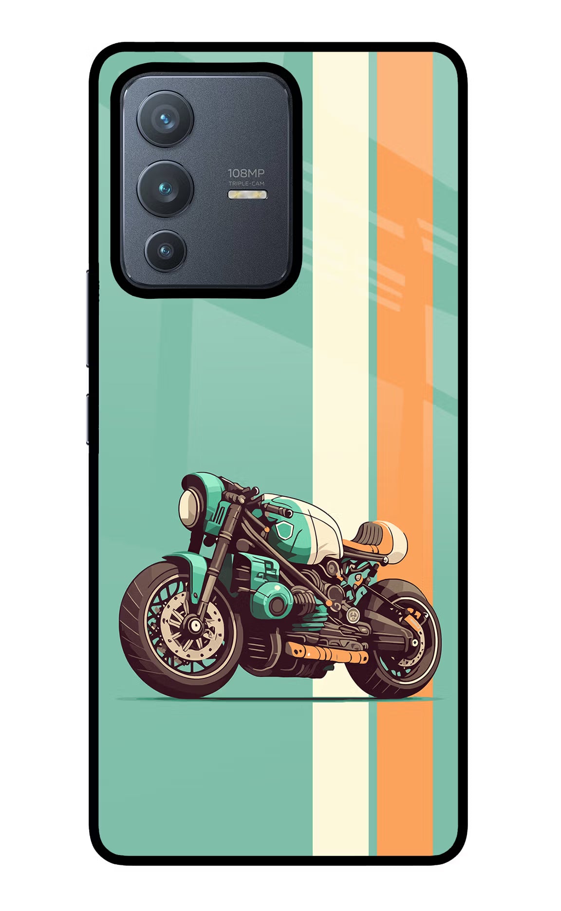 Striped Moto Drift Vivo V23 Pro 5G Glass Case Back Cover by Casekaro