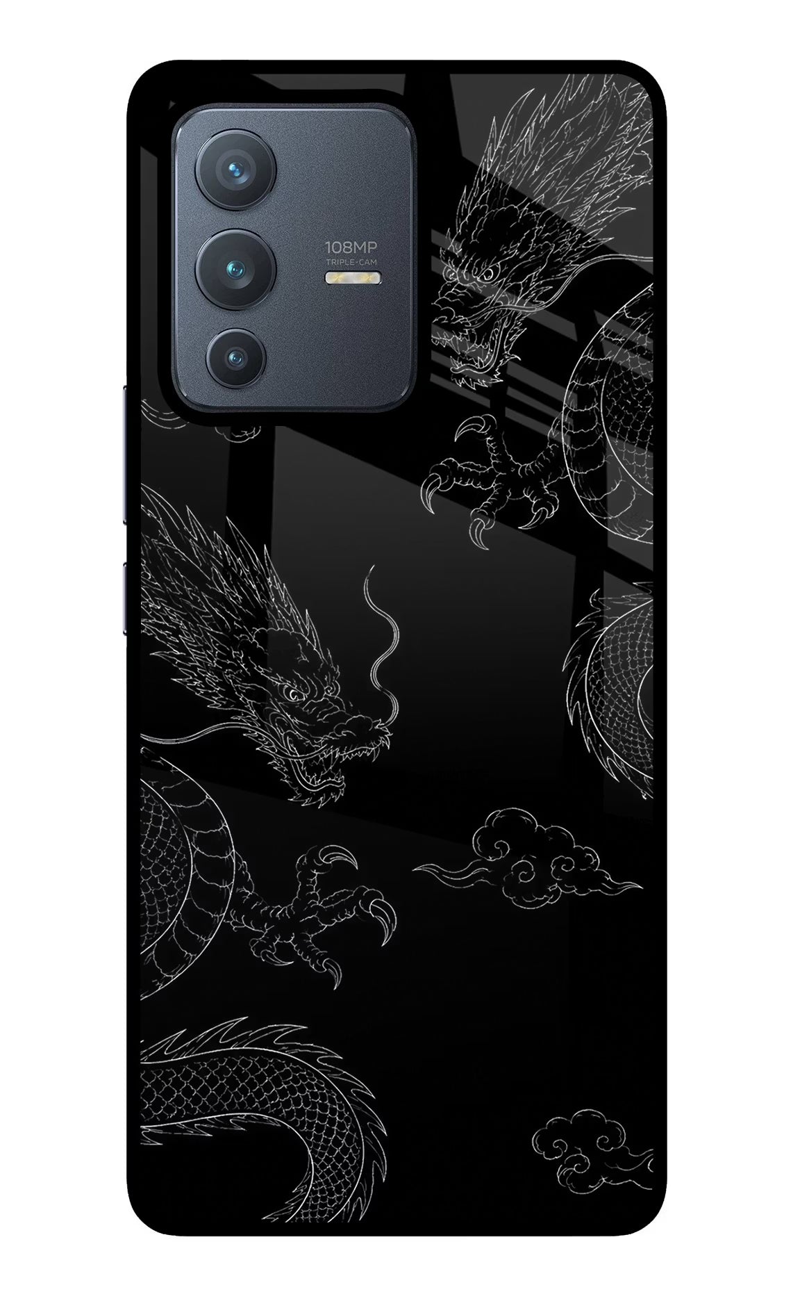 Twin Dragons Vivo V23 Pro 5G Glass Case Back Cover by Casekaro