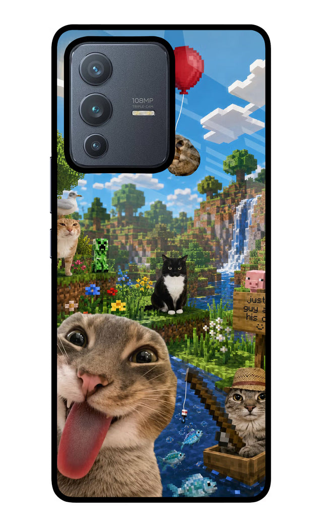 Minecraft Cat Chaos Vivo V23 Pro 5G Glass Case