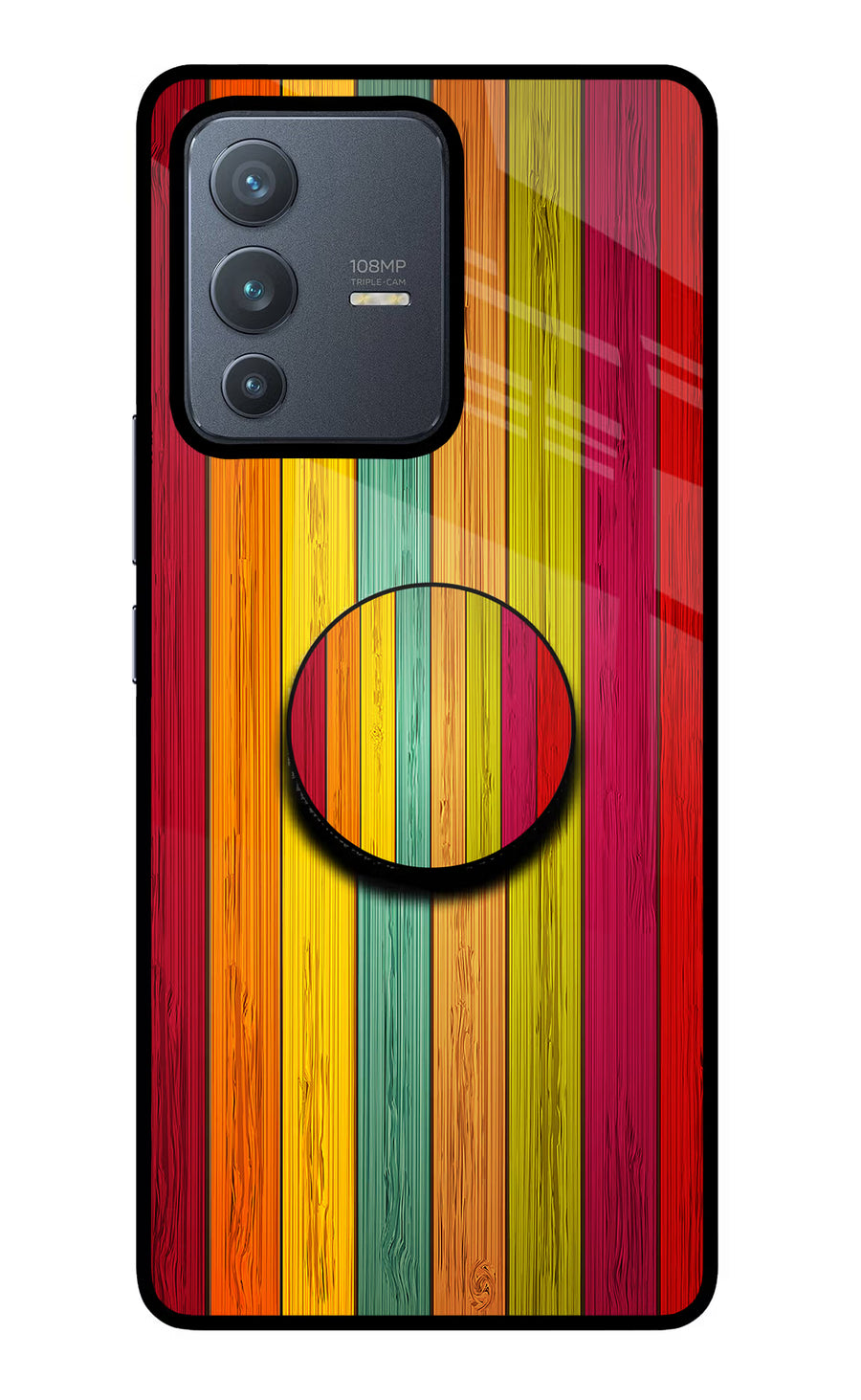 Multicolor Wooden Vivo V23 Pro 5G Pop Case, Glass case