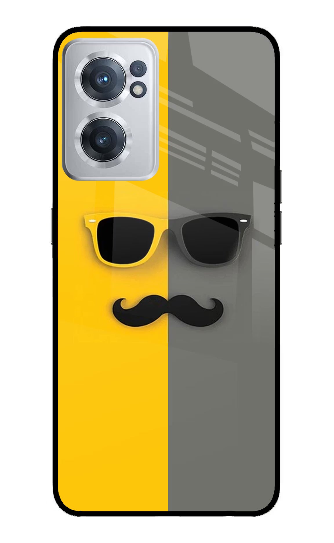 Sunglasses with Mustache OnePlus Nord CE 2 5G Glass Case Back Cover by Casekaro