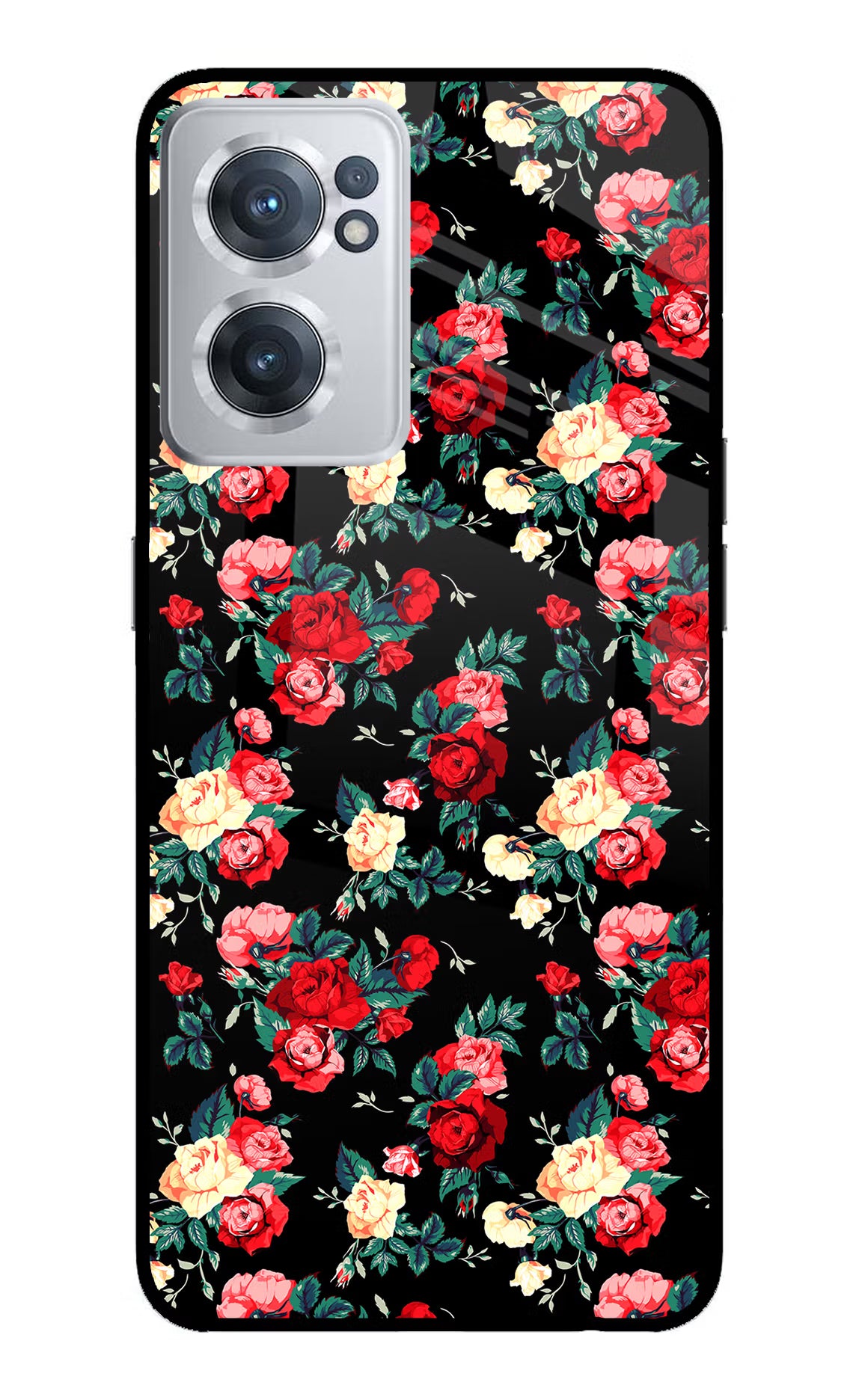 Rose Pattern OnePlus Nord CE 2 5G Glass Case Back Cover by Casekaro