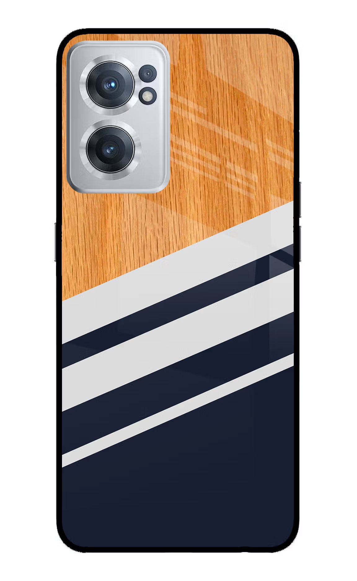 Blue and white wooden OnePlus Nord CE 2 5G Glass Case Back Cover by Casekaro