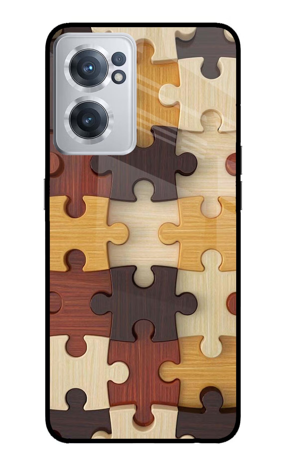 Wooden Puzzle OnePlus Nord CE 2 5G Glass Case Back Cover by Casekaro