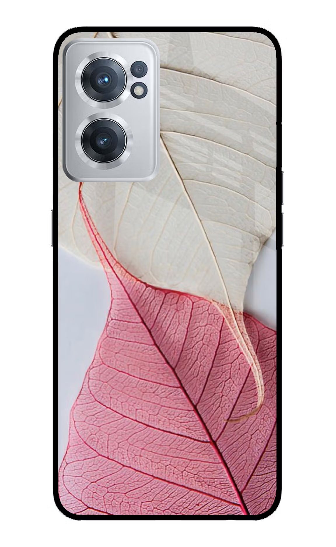 White Pink Leaf OnePlus Nord CE 2 5G Glass Case Back Cover by Casekaro