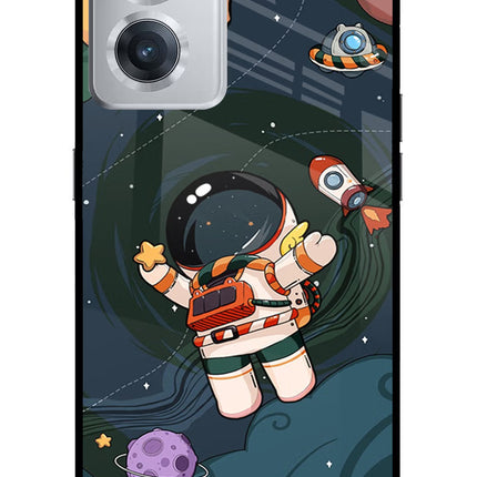 Cartoon Astronaut OnePlus Nord CE 2 5G Glass Case Back Cover by Casekaro
