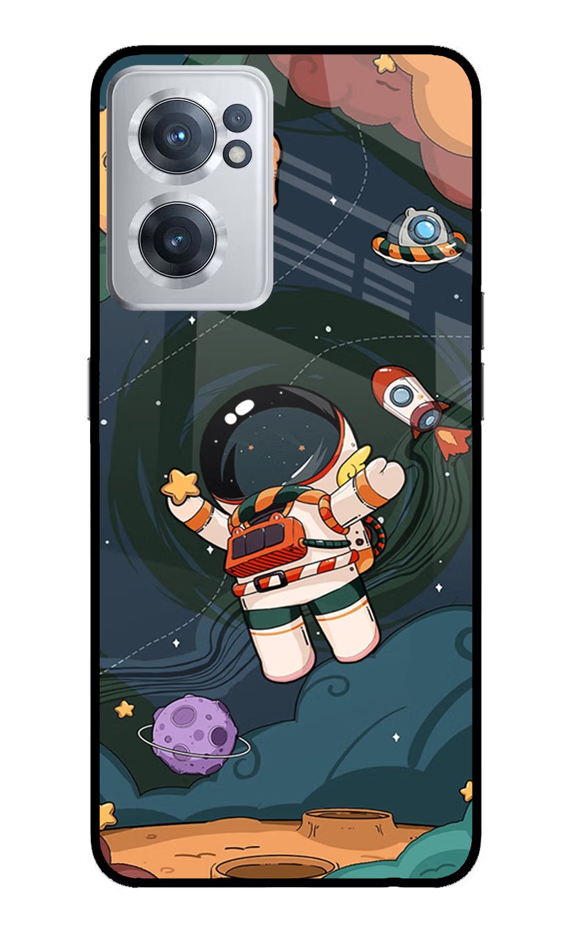 Cartoon Astronaut OnePlus Nord CE 2 5G Glass Case Back Cover by Casekaro