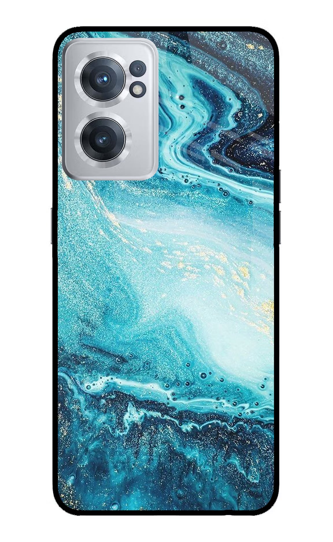 Blue Glitter Marble OnePlus Nord CE 2 5G Glass Case Back Cover by Casekaro