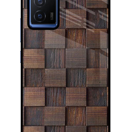 Wooden Cube Design Vivo V23E 5G Glass Case Back Cover by Casekaro