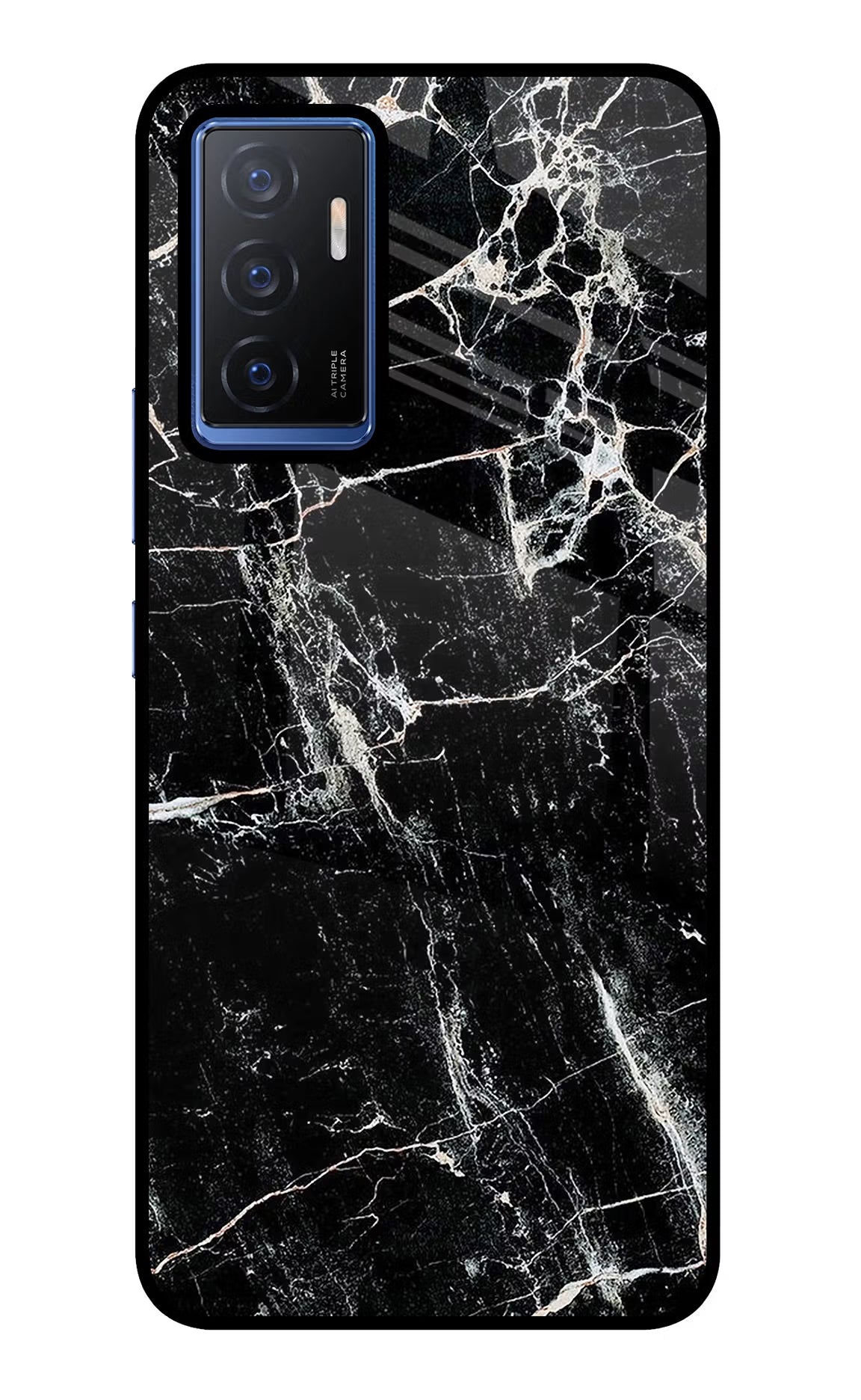 Black Marble Texture Vivo V23E 5G Glass Case Back Cover by Casekaro