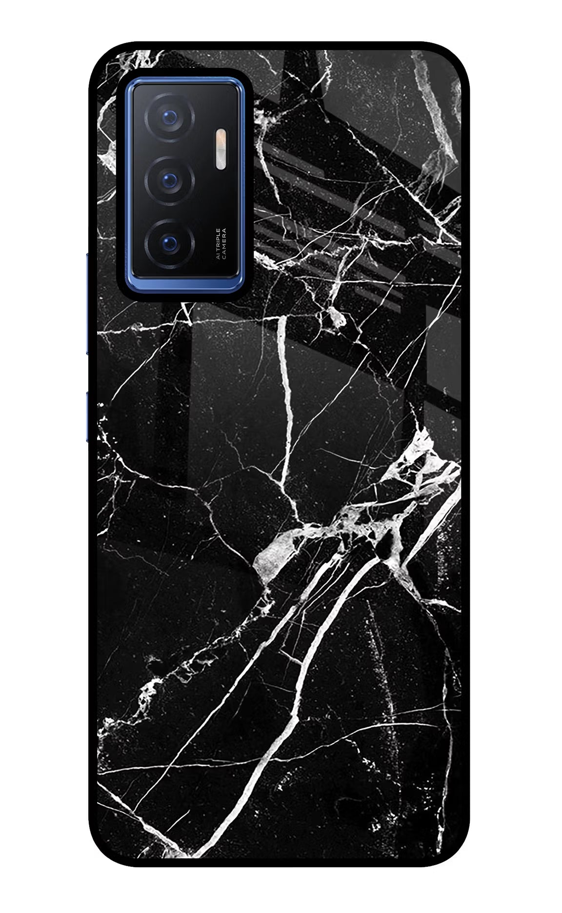 Black Marble Pattern Vivo V23E 5G Glass Case Back Cover by Casekaro