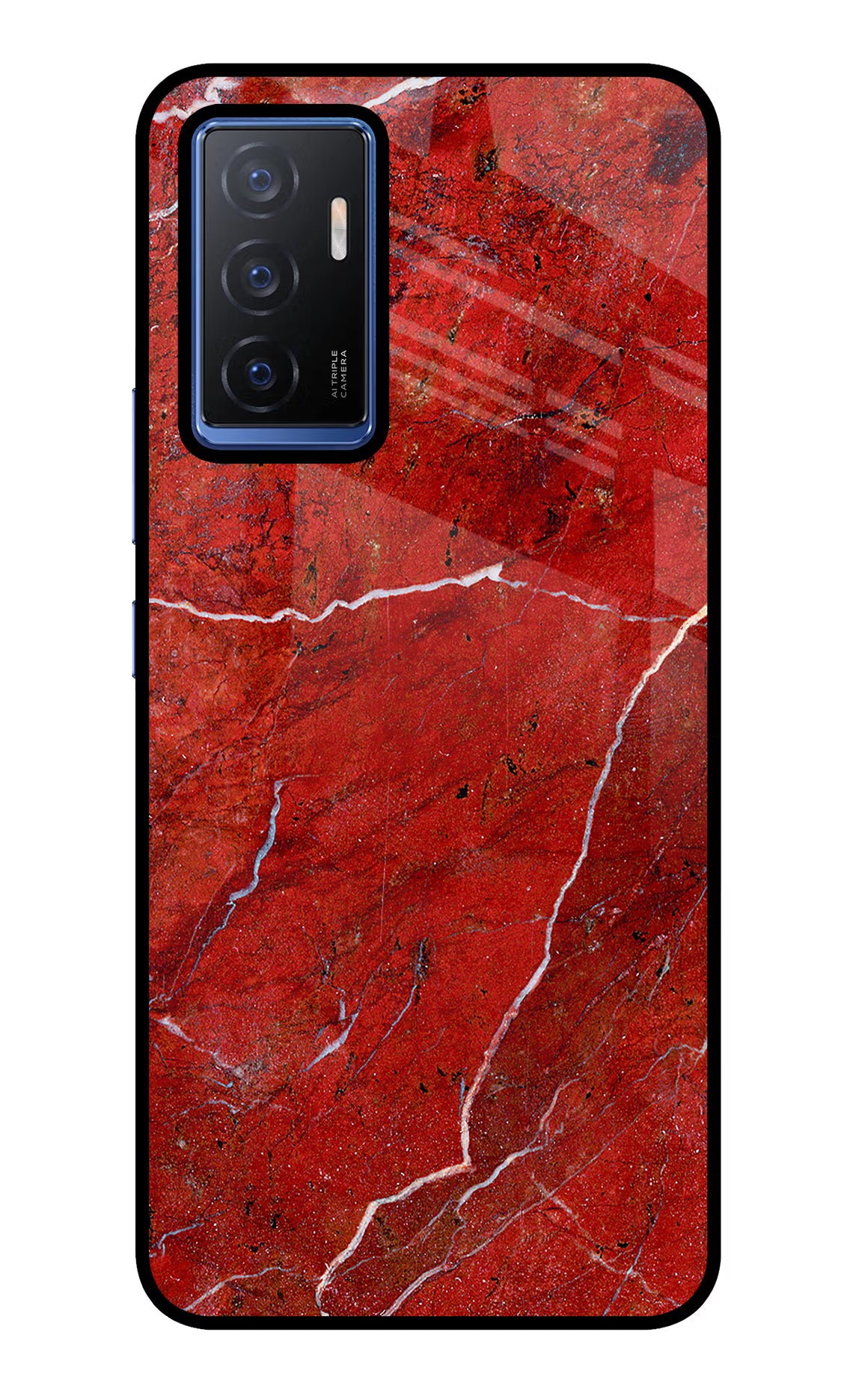 Red Marble Design Vivo V23E 5G Glass Case Back Cover by Casekaro