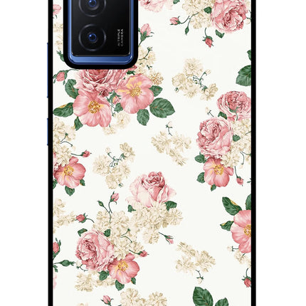 Flowers Vivo V23E 5G Glass Case Back Cover by Casekaro