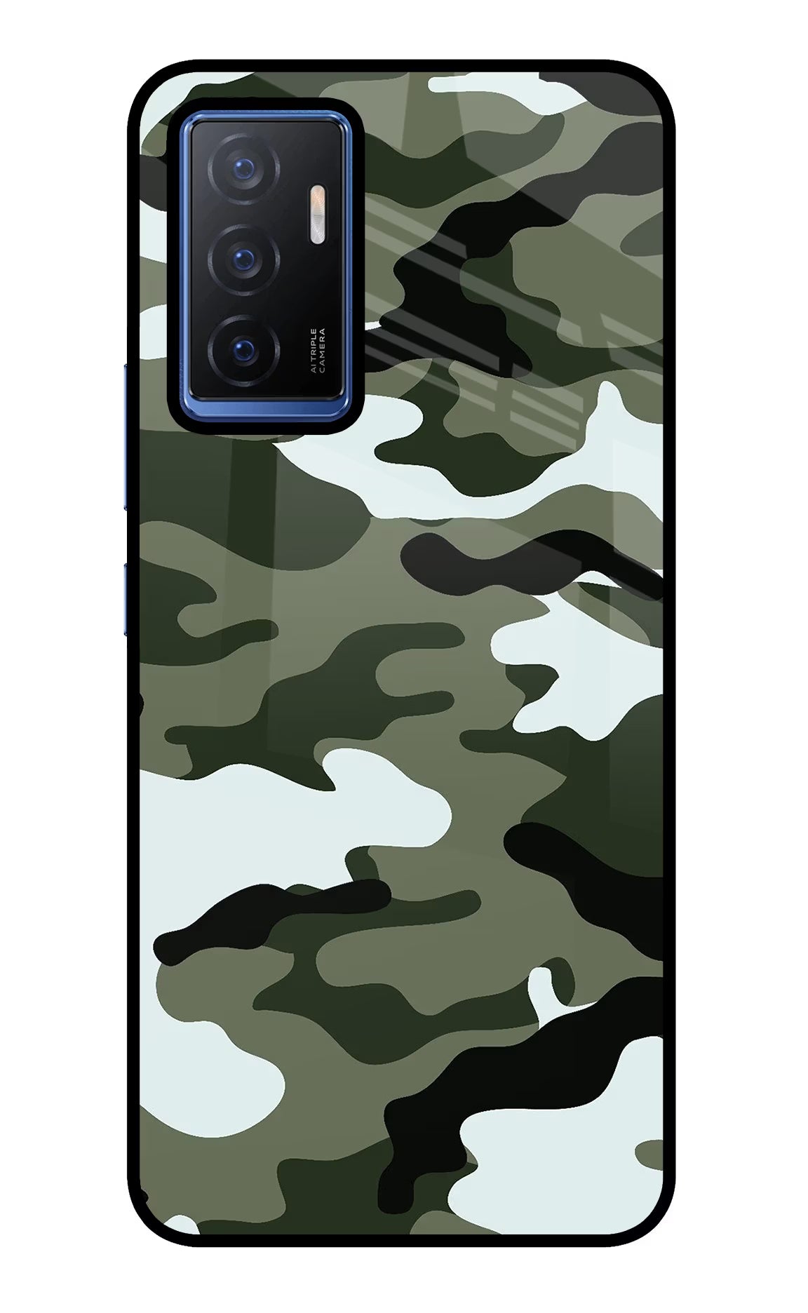 Camouflage Vivo V23E 5G Glass Case Back Cover by Casekaro