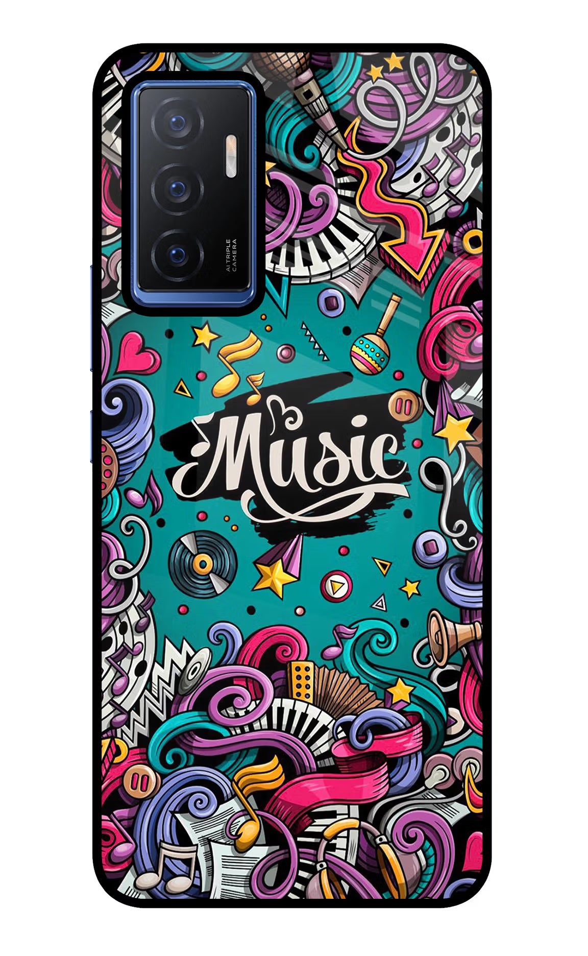 Music Graffiti Vivo V23E 5G Glass Case Back Cover by Casekaro