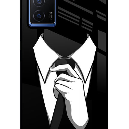 Black Tie Vivo V23E 5G Glass Case Back Cover by Casekaro