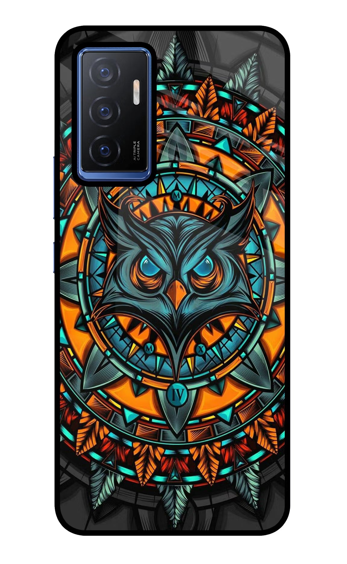 Angry Owl Art Vivo V23E 5G Glass Case Back Cover by Casekaro