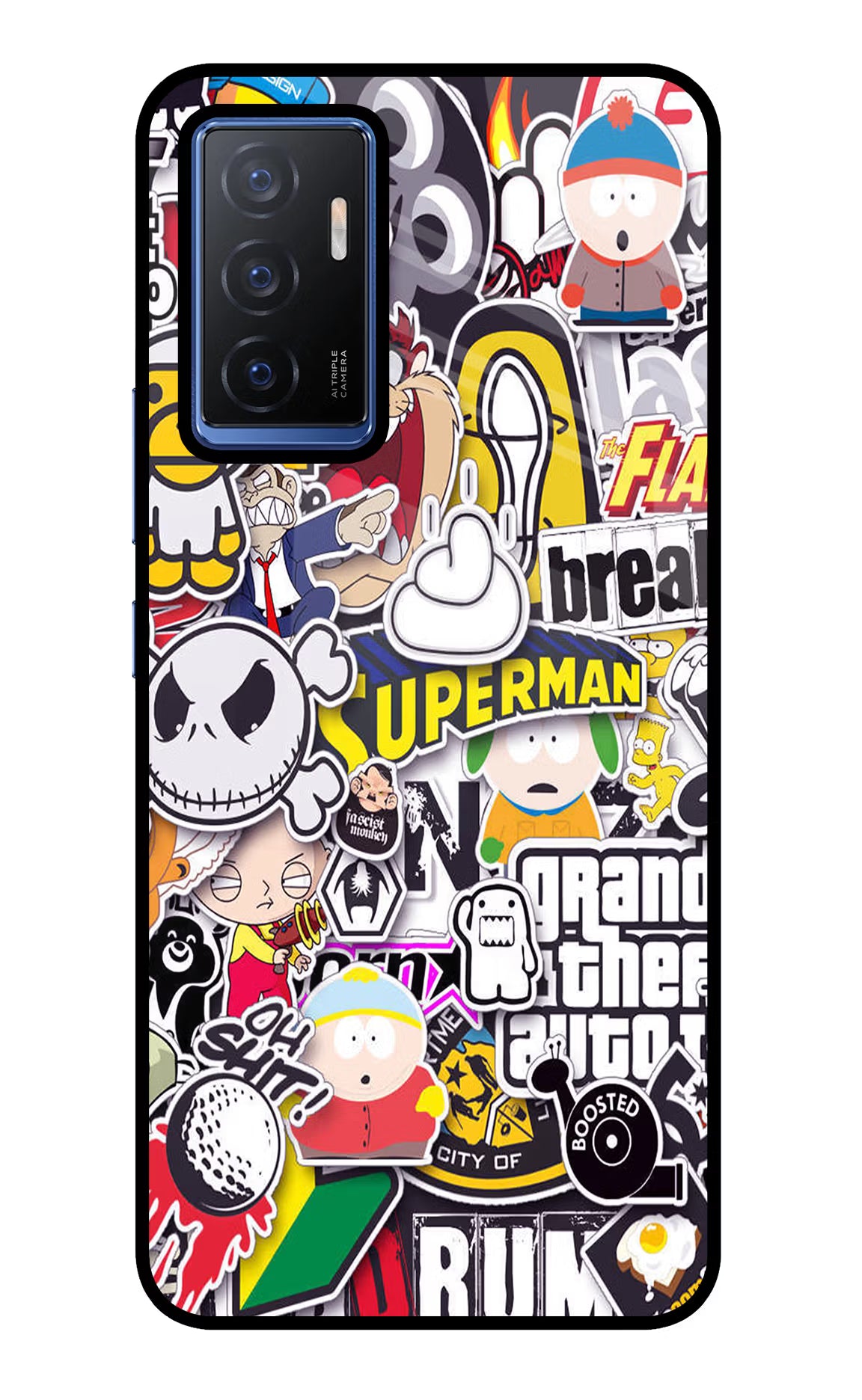 Sticker Bomb Vivo V23E 5G Glass Case Back Cover by Casekaro
