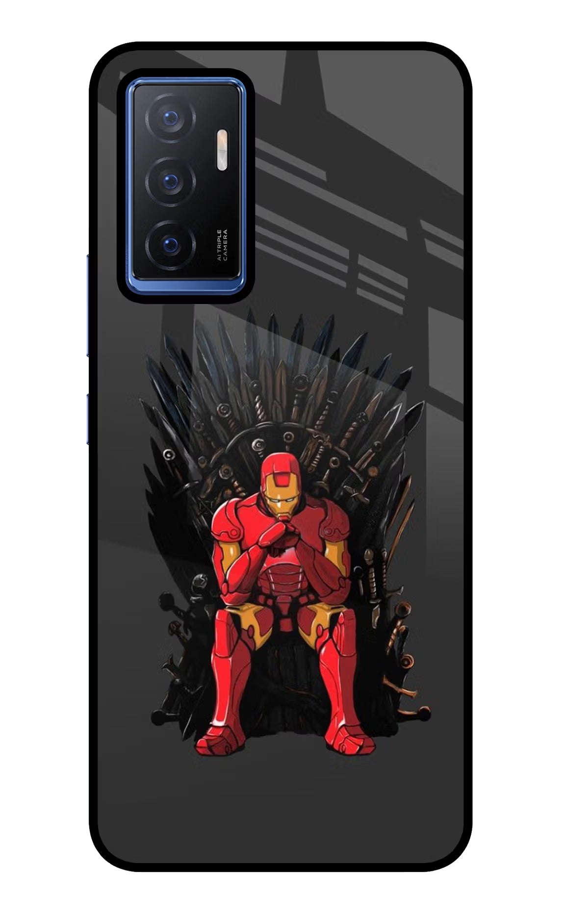 Ironman Throne Vivo V23E 5G Glass Case Back Cover by Casekaro