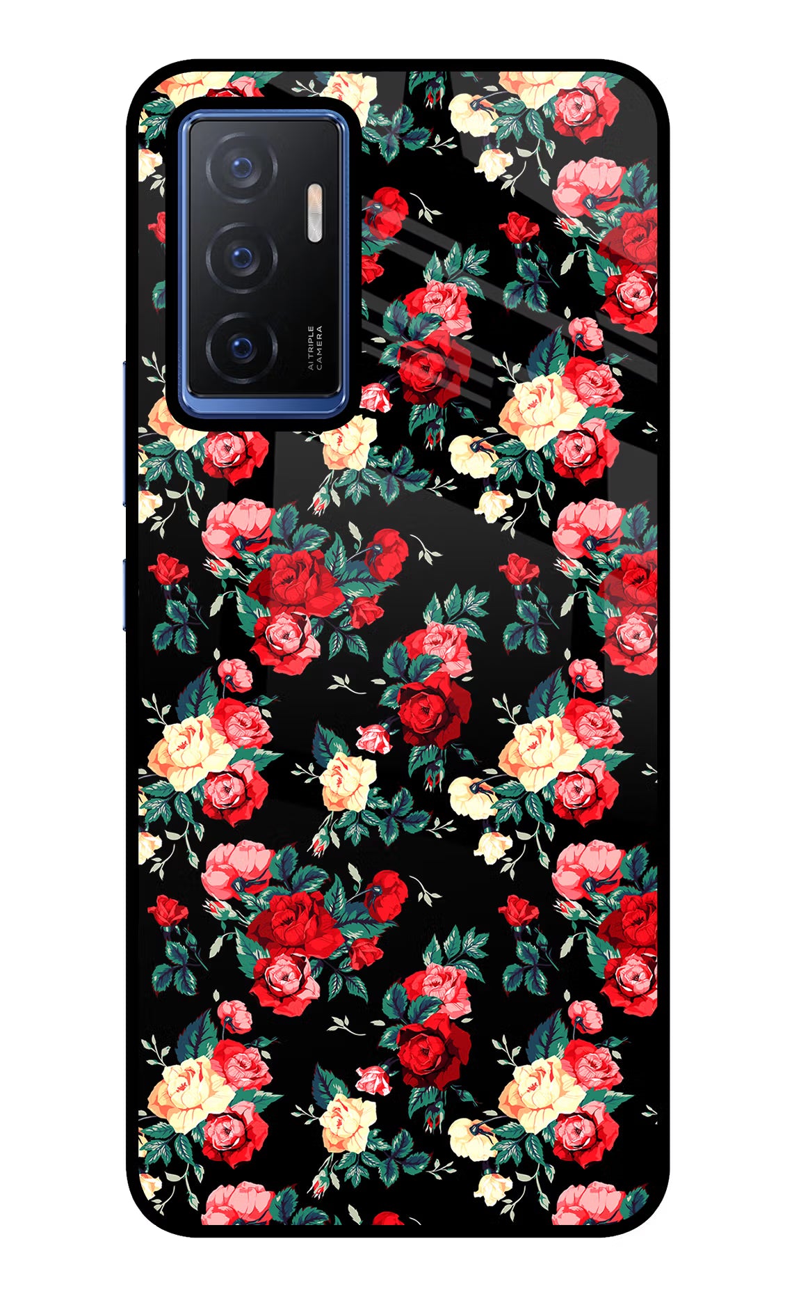 Rose Pattern Vivo V23E 5G Glass Case Back Cover by Casekaro