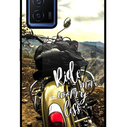 Ride More Worry Less Vivo V23E 5G Glass Case Back Cover by Casekaro