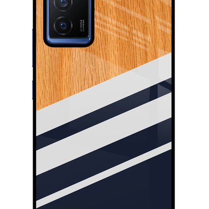 Blue and white wooden Vivo V23E 5G Glass Case Back Cover by Casekaro