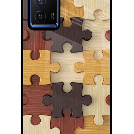 Wooden Puzzle Vivo V23E 5G Glass Case Back Cover by Casekaro