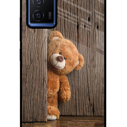 Teddy Wooden Vivo V23E 5G Glass Case Back Cover by Casekaro