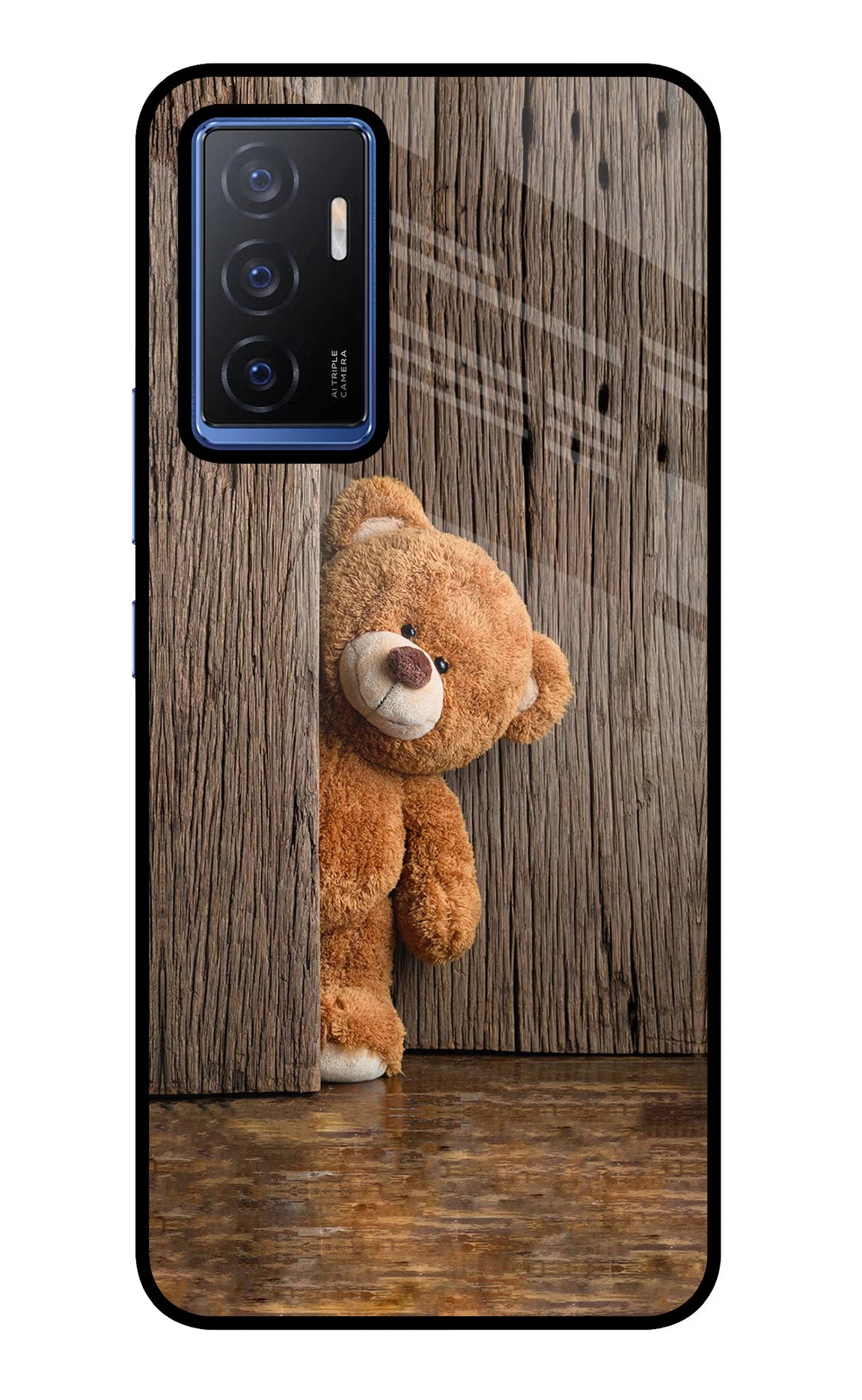 Teddy Wooden Vivo V23E 5G Glass Case Back Cover by Casekaro
