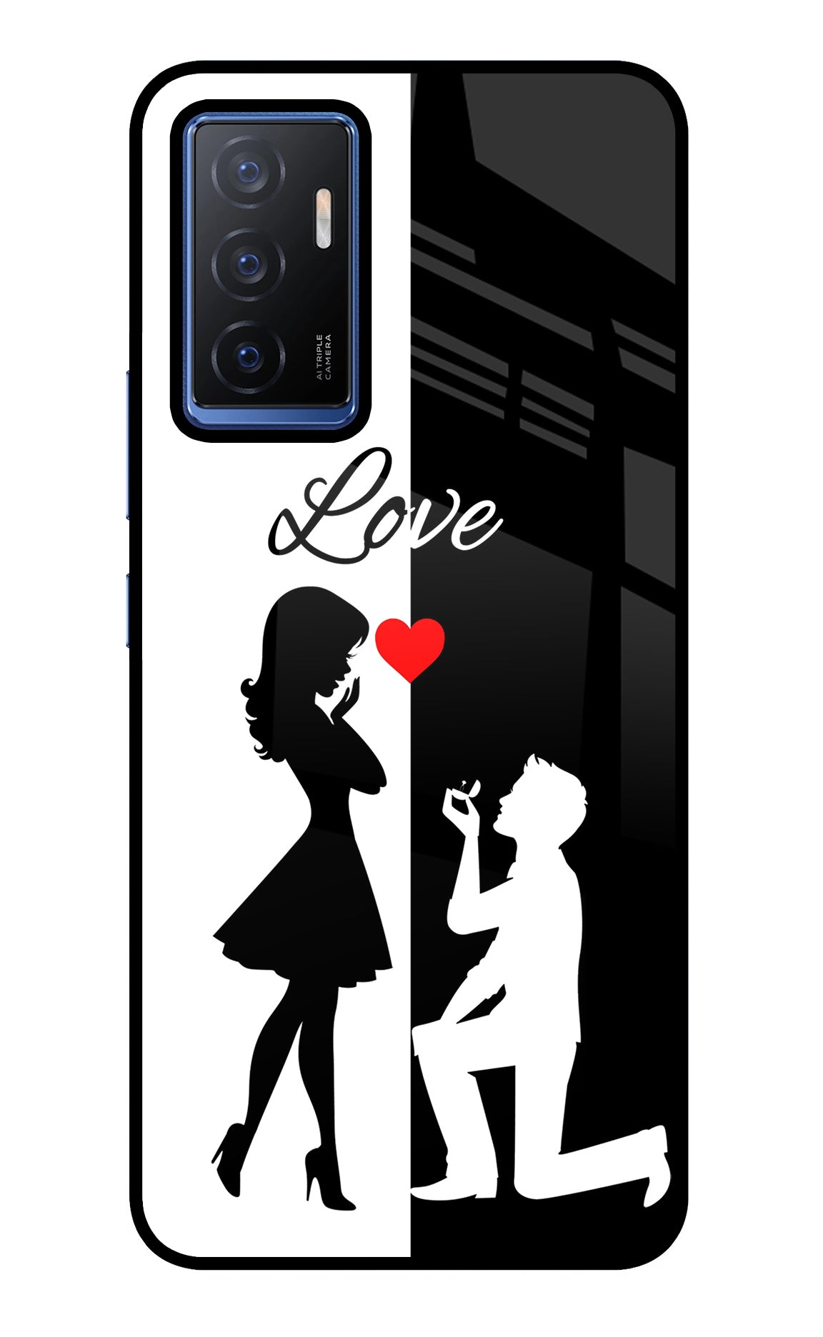 Love Propose Black And White Vivo V23E 5G Glass Case