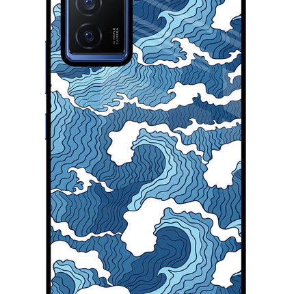 Blue Waves Vivo V23E 5G Glass Case Back Cover by Casekaro