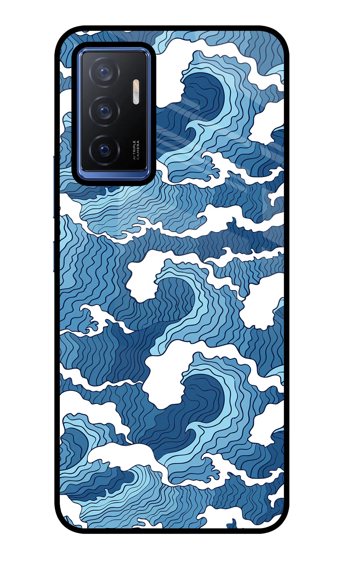 Blue Waves Vivo V23E 5G Glass Case Back Cover by Casekaro