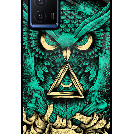 Green Owl Vivo V23E 5G Glass Case Back Cover by Casekaro